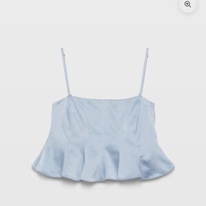 Club Monaco Mulberry Silk Light Baby Blue Camisole Cropped Flounce Tank Top 6